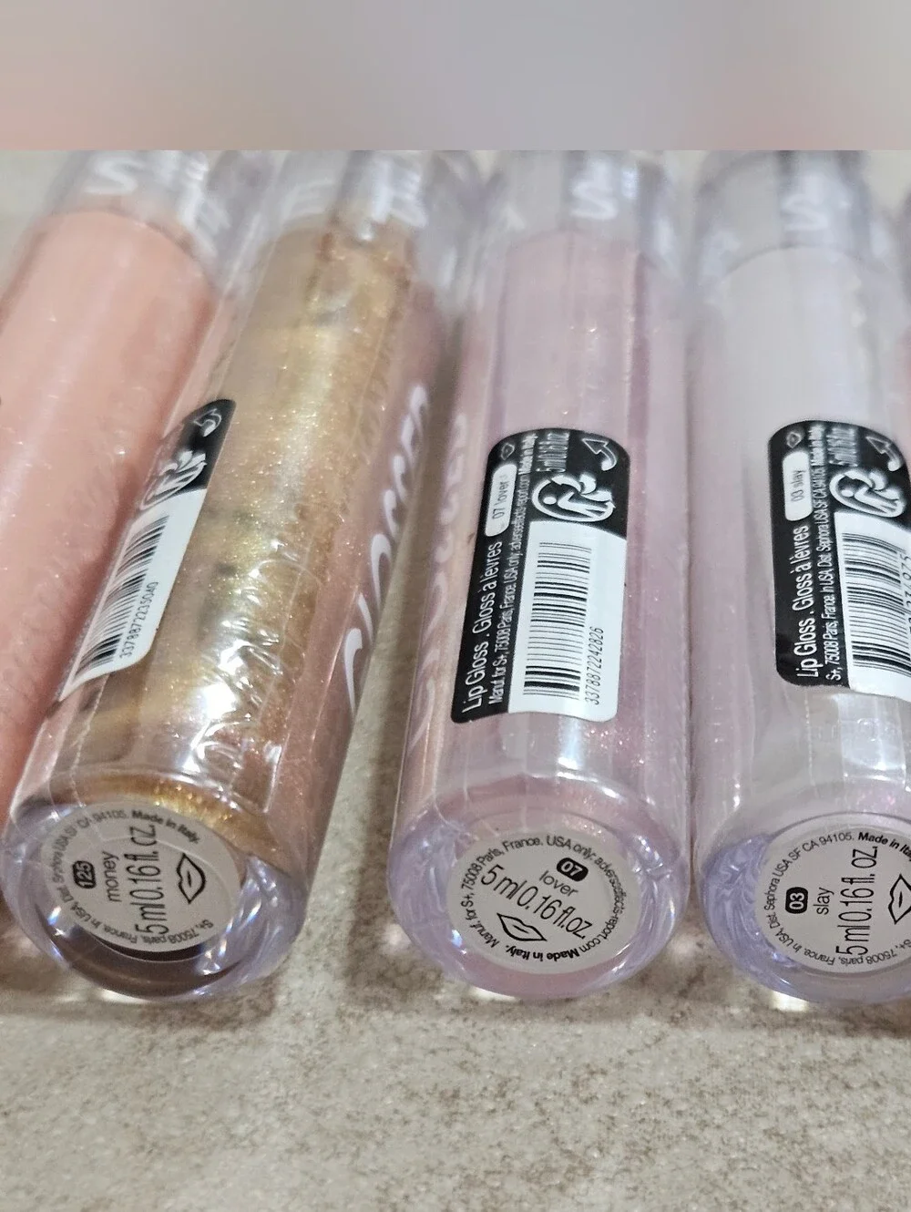 Sephora GLOSSED Lip Gloss Set - Iridescent White, Pale Pink, Gold, Coral, Peach